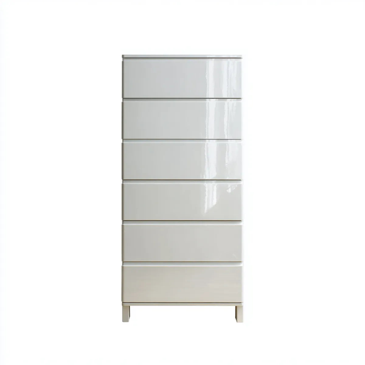 Commode haute 6 tiroirs blanche brillante en panneaux MDF 60 x 40 x 120 cm rectangulaire