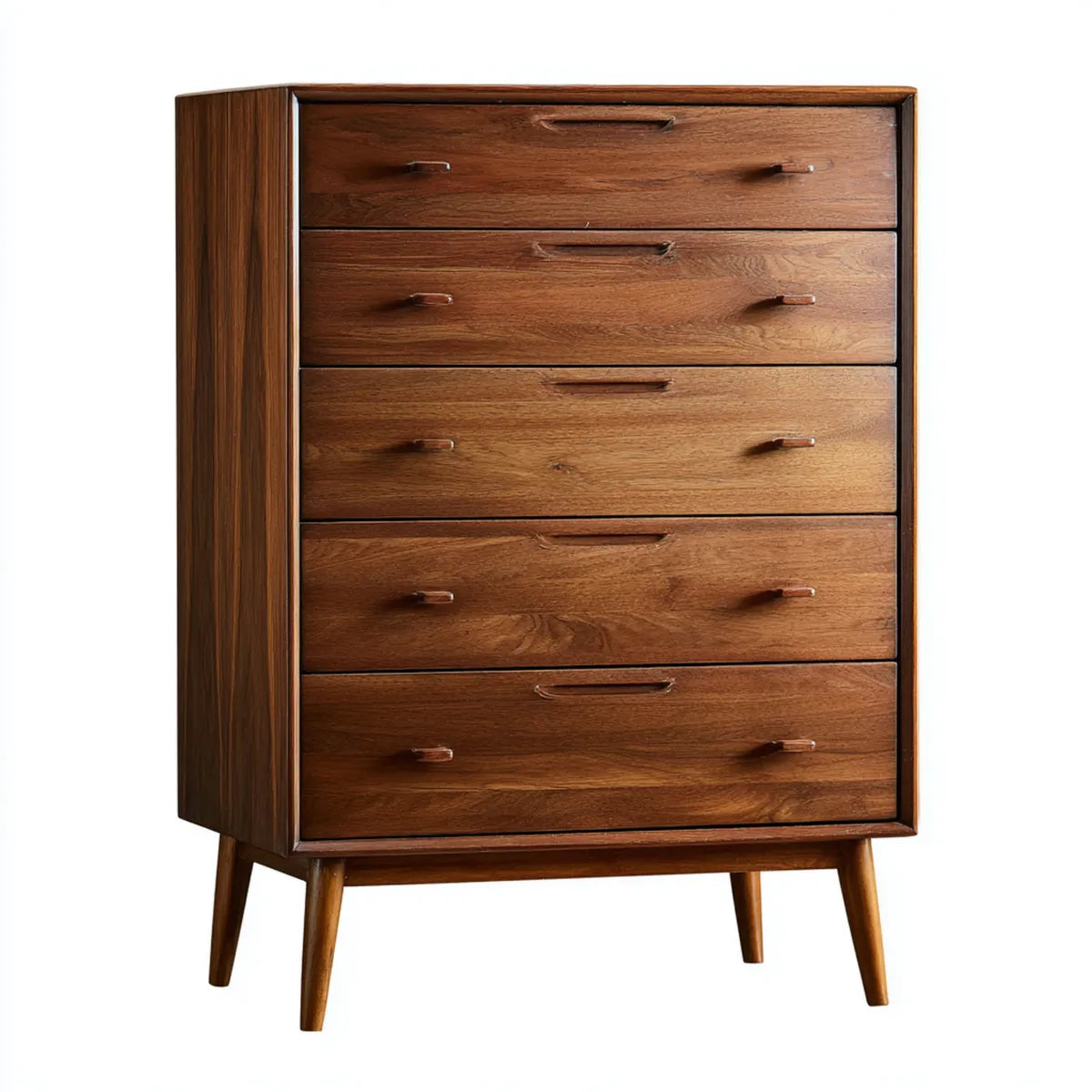 Commode 5 tiroirs marron en bois massif rectangulaire 90 x 45 x 150 cm
