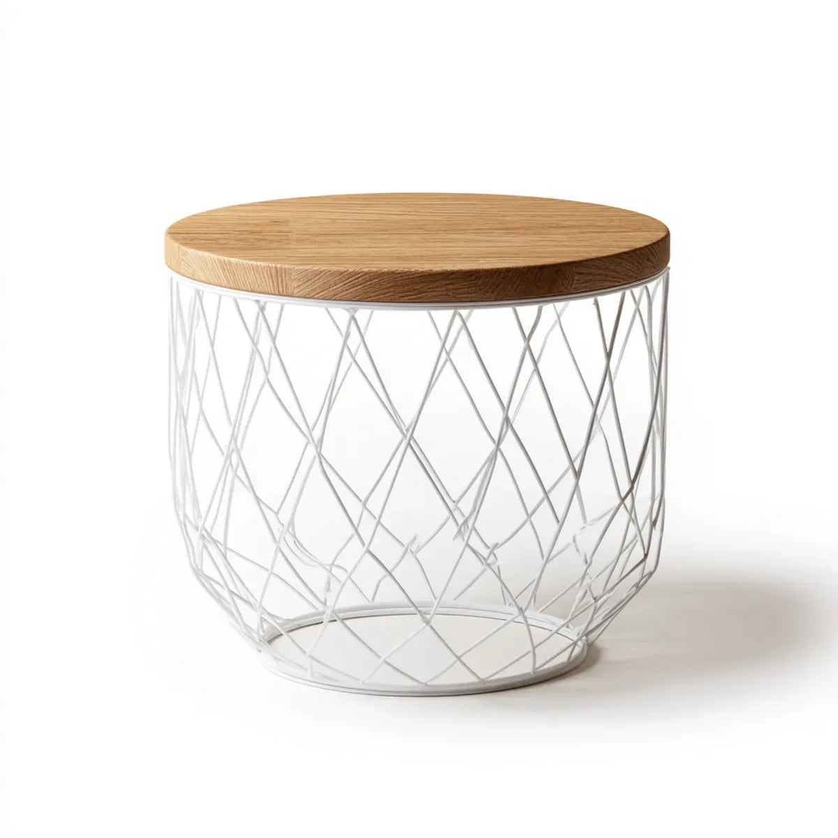Table d'appoint ronde chêne clair et blanc en MDF et acier Ø45 x H42 cm