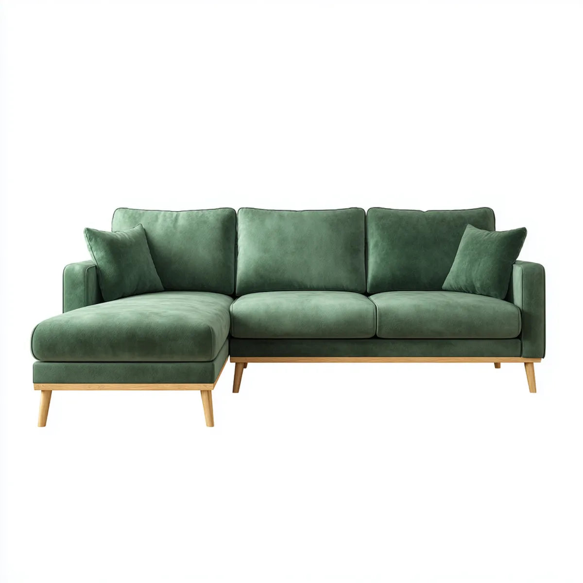 Canapé d'angle gauche 3 places vert en velours de polyester 250 x 160 x 85 cm