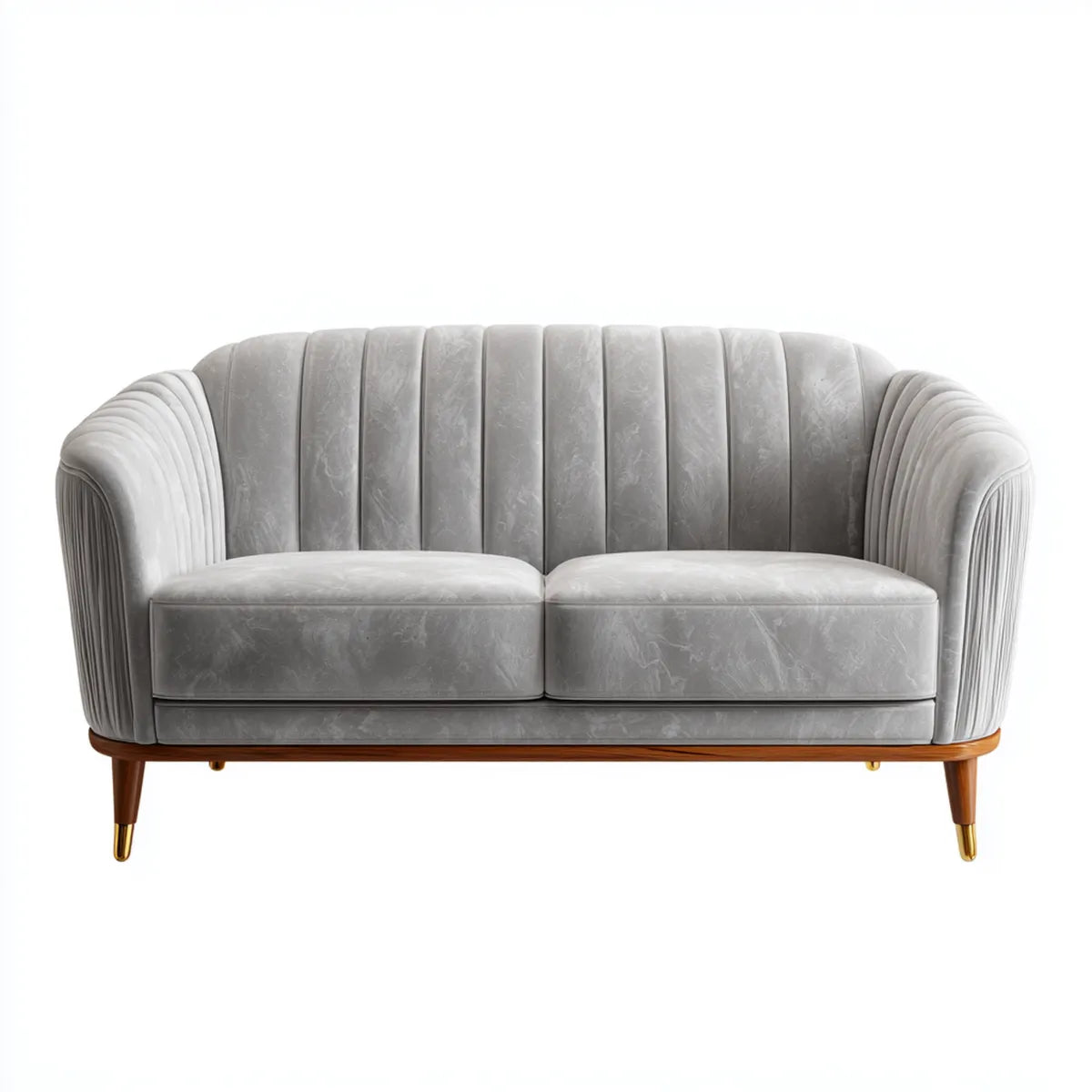 Canapé 2 places gris en velours polyester forme arrondie 170 x 83 x 80 cm