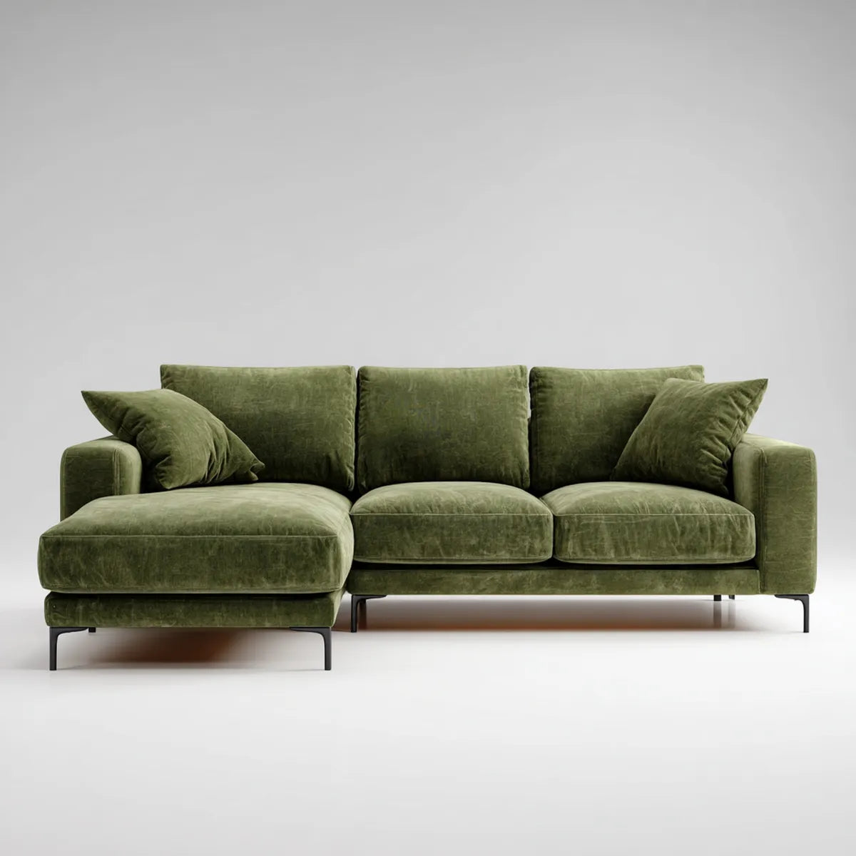 Canapé d'angle gauche 3 places vert olive 250 x 160 cm en velours de polyester forme L