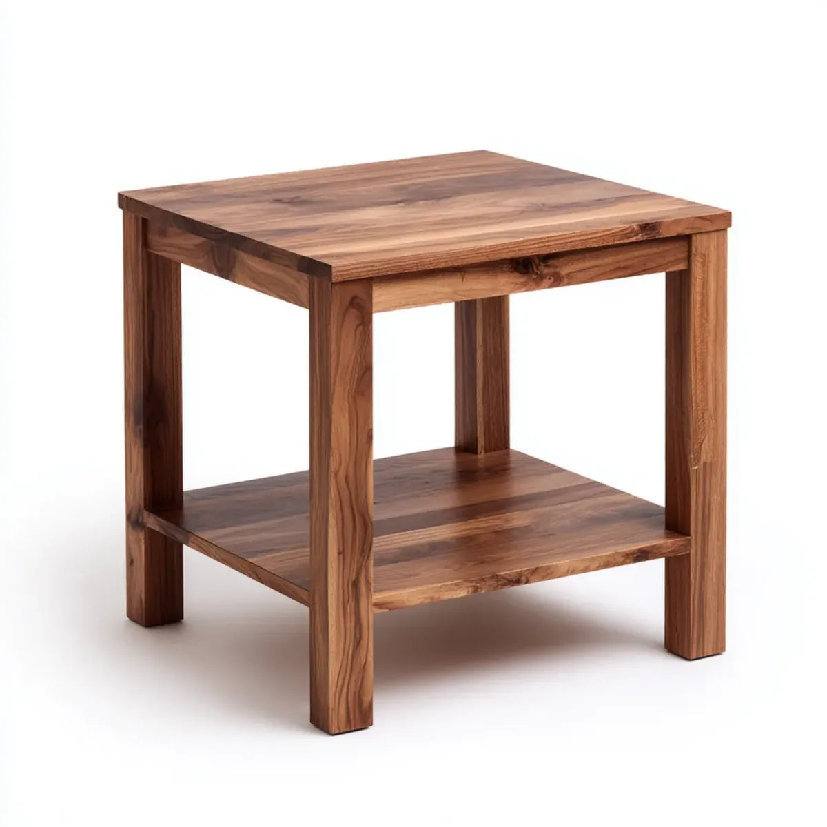 Table d'appoint carrée marron en bois massif avec étagère 50 x 50 x 55 cm