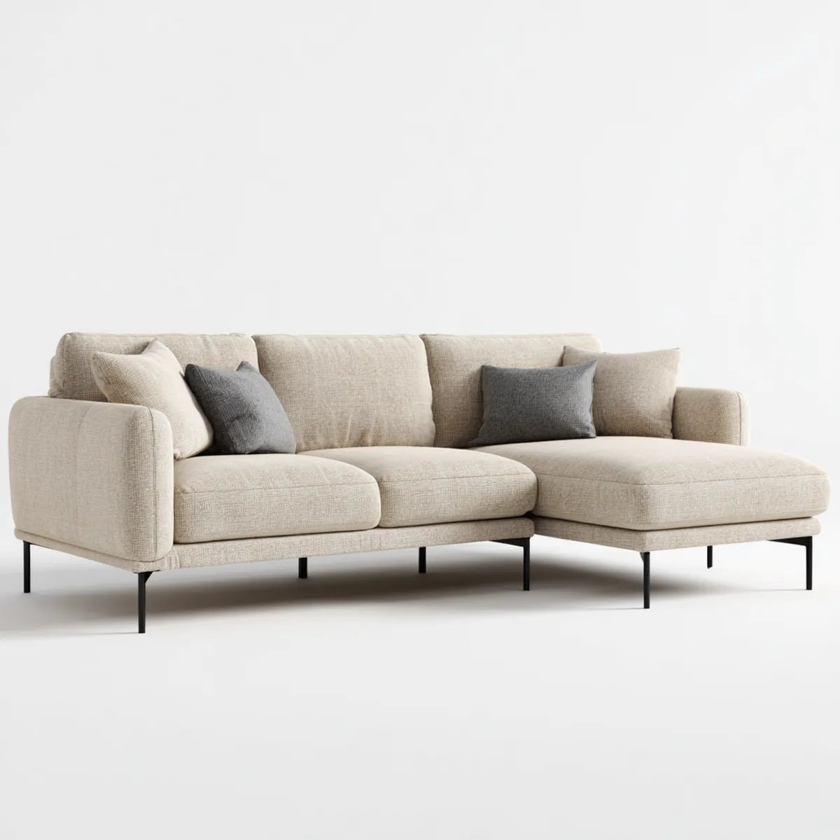 Canapé d'angle 3 places avec méridienne droite beige 250 x 160 x 85 cm en polyester forme L