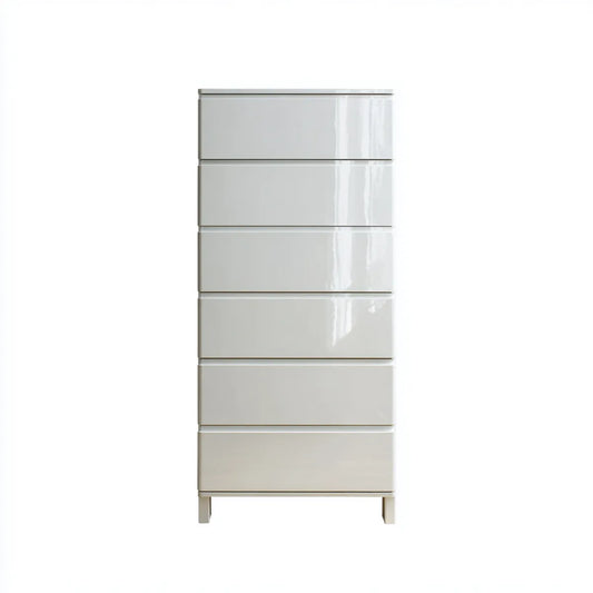 Commode haute 6 tiroirs blanche brillante en panneaux MDF 60 x 40 x 120 cm rectangulaire