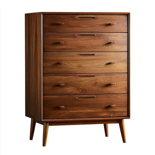 Commode 5 tiroirs marron en bois massif rectangulaire 90 x 45 x 150 cm