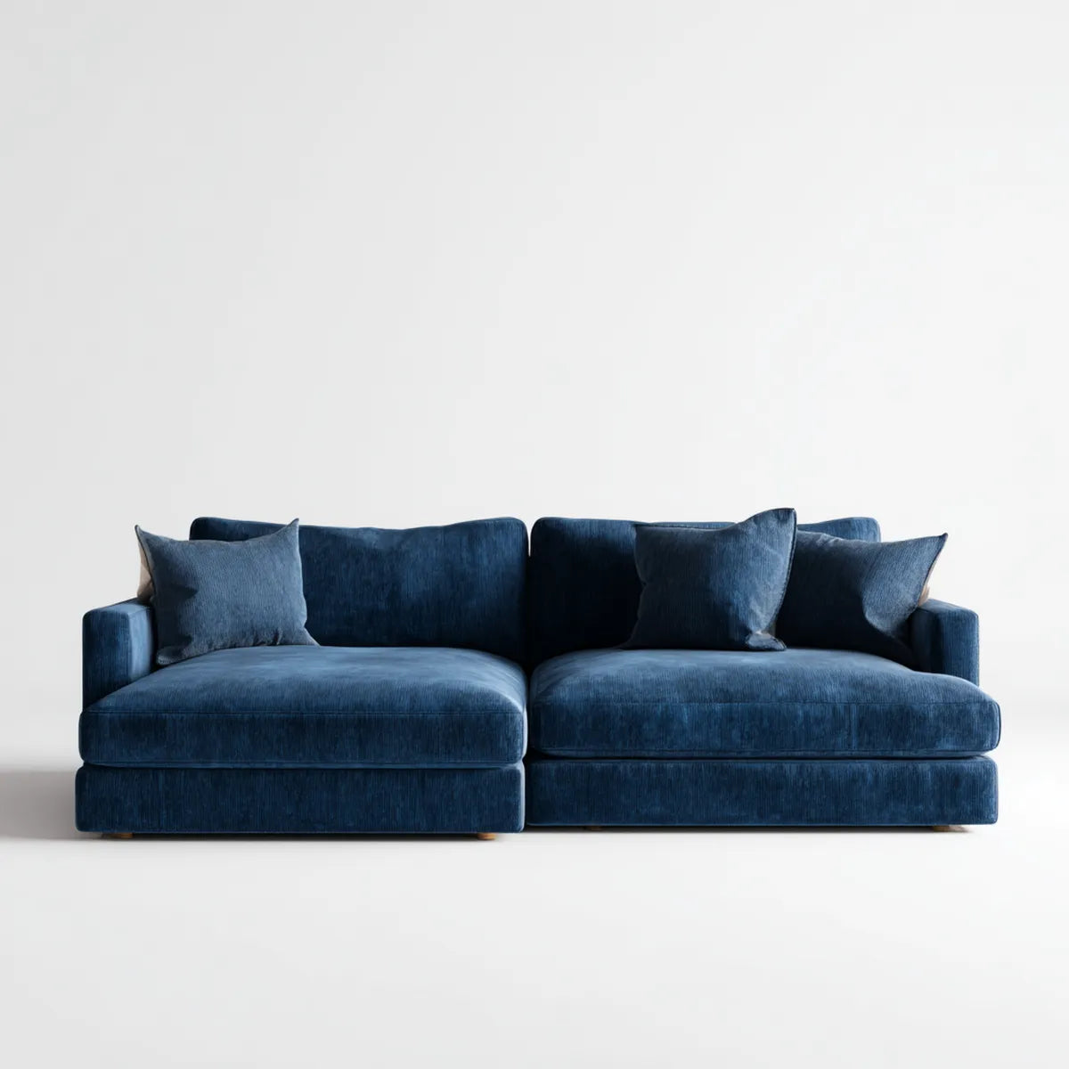 Canapé droit 3 places bleu marine en velours de polyester 230 x 100 x 85 cm