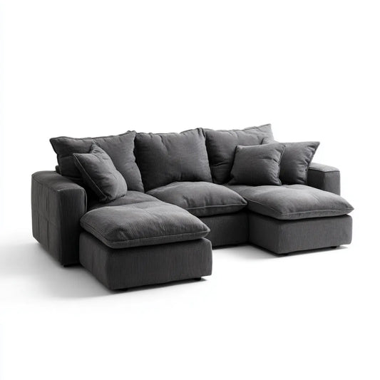 Canapé d'angle 3 places en L gris foncé en velours côtelé polyester avec méridienne 280 x 170 x 85 cm