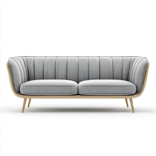 Canapé 2 places gris en polyester et bois d'hévéa forme arrondie 180 x 78 x 82 cm