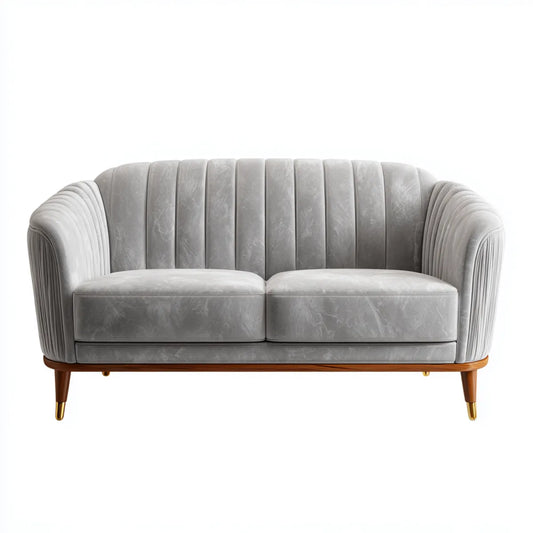Canapé 2 places gris en velours polyester forme arrondie 170 x 83 x 80 cm