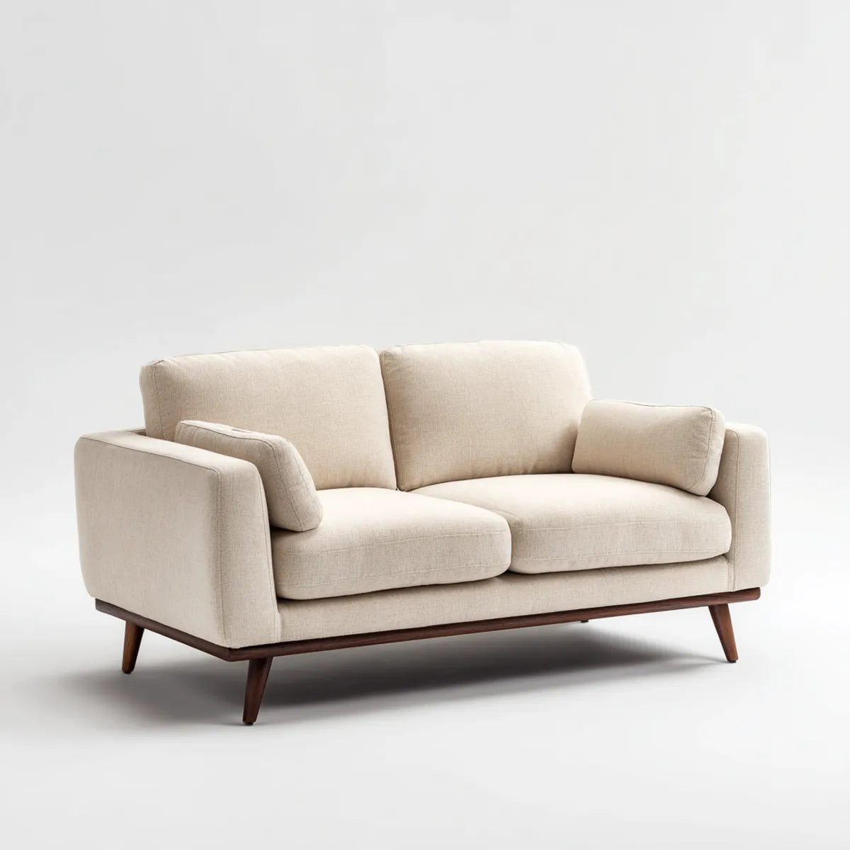 Canapé droit 2 places beige 168 x 88 x 84 cm revêtement polyester pieds en bois massif