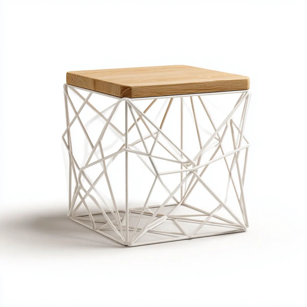 Table d'appoint carrée chêne naturel et acier blanc 45 x 45 x 45 cm