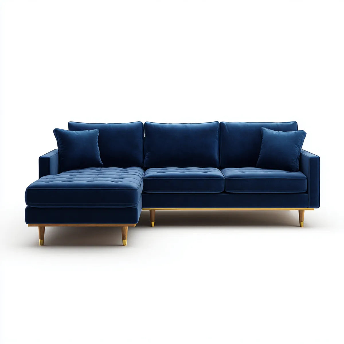 Canapé d'angle gauche 3 places bleu nuit en velours polyester 260 x 160 cm