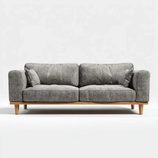 Canapé 3 places gris en polyester côtelé avec structure en bois massif 220 x 90 x 85 cm