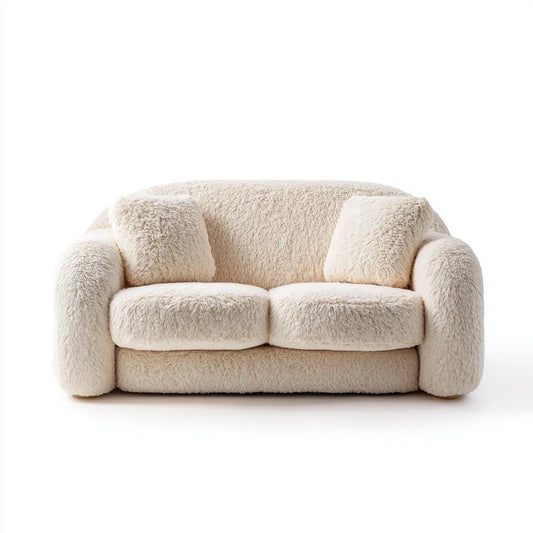 Canapé 2 places crème 160 x 92 x 78 cm en polyester effet bouclette forme arrondie