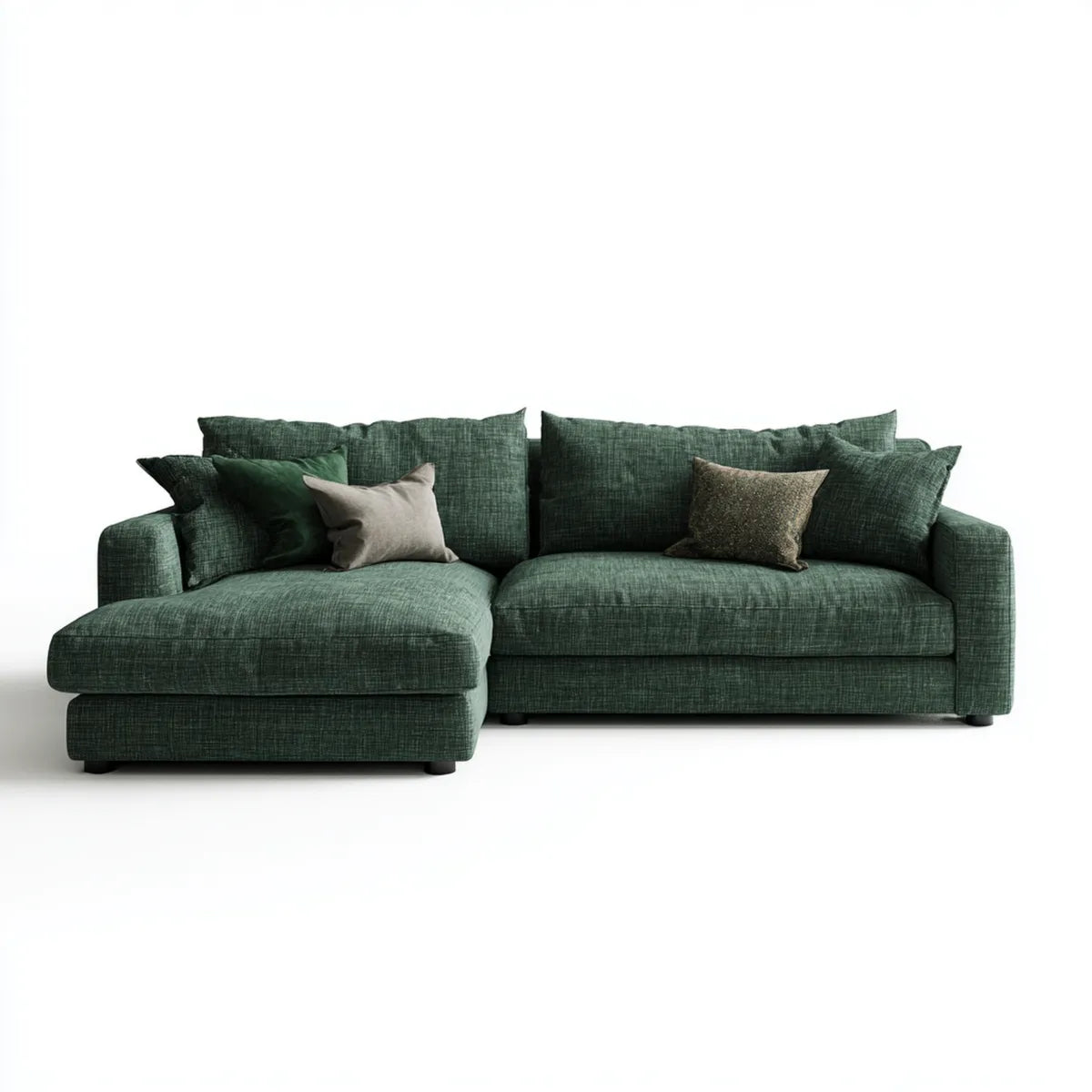 Canapé d'angle gauche 3 places vert foncé en polyester forme L 250 x 160 x 85 cm